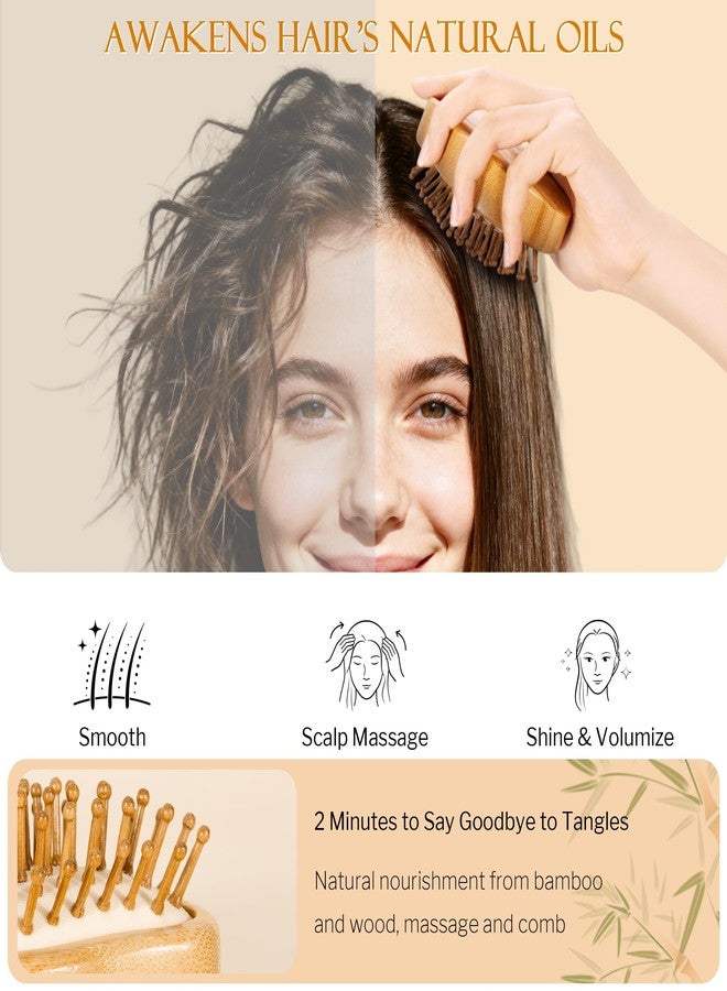 Stylemate Bamboo Hair Brush, Little Cashew Design, Natural Bamboo Brush for Hair Growth, Detangling Brush and Massaging Scalp, Small Wooden Hair Brush for Women Men and Kids - Image 2